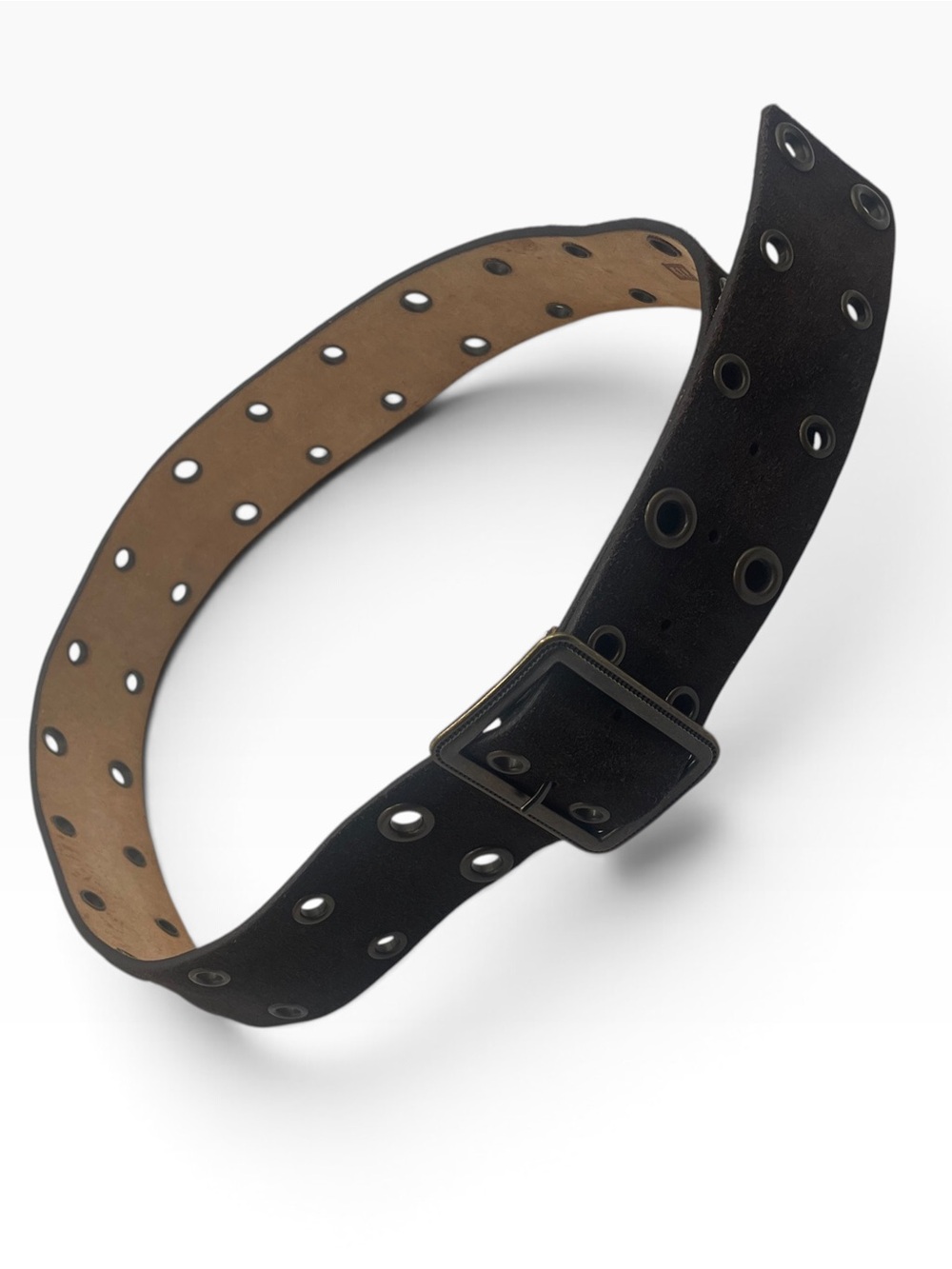 🤎 VTG Gap Espresso Brown Suede Double Grommet Wide Belt Small Boho Indie